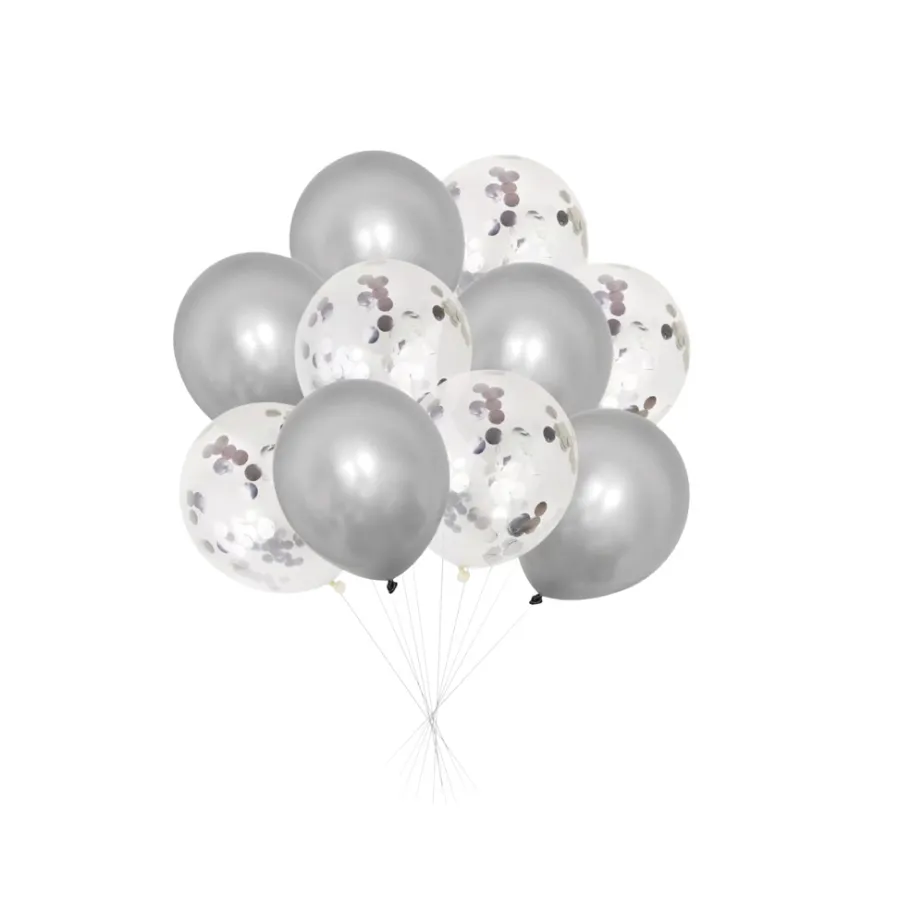 Ballonger m/konfetti 10-pk. - sølv | Pynt & Festutstyr
