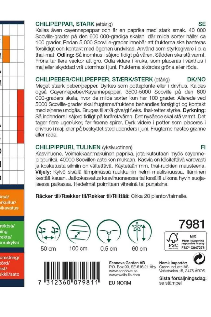Weibulls Chilipepper, sterk 'Cayenne Long Slim' | Frø