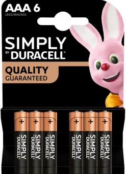 Duracell Simply AAA alkaliske batterier 6-pk. | Batterier