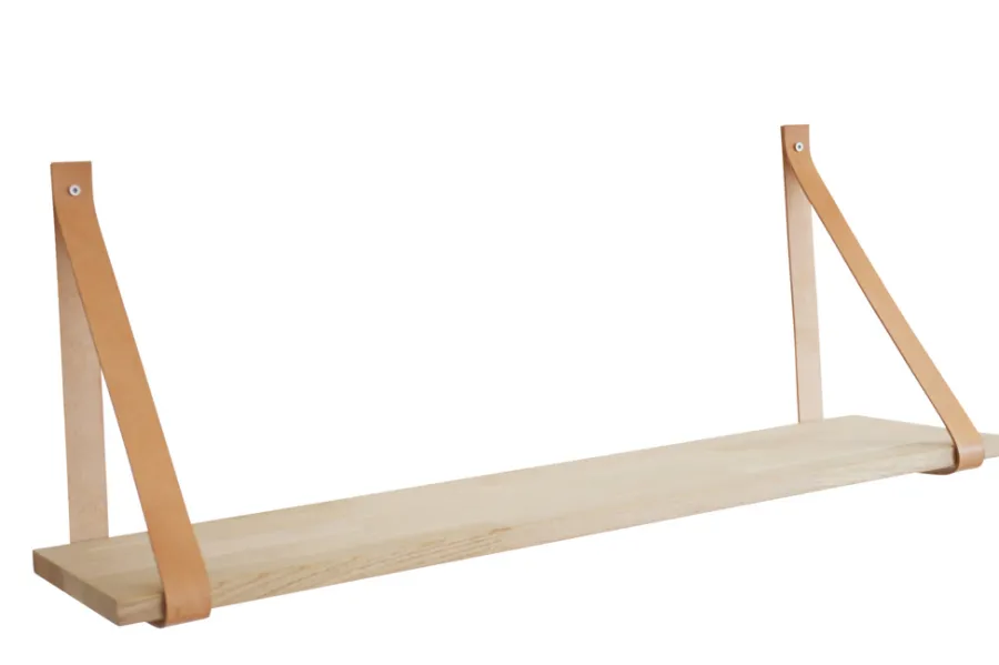 Royal Hylle i eik 20 x 80 cm med lærstropper | Hyller