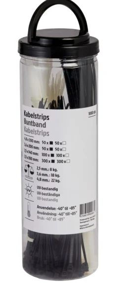 Kabelstrips assorterte størrelser 1000 stk. | Eloppheng & -Feste