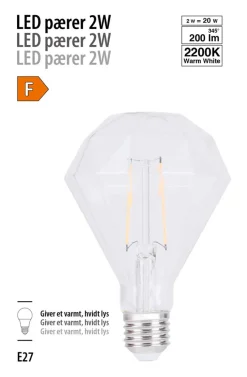 LED-filamentpære diamant 2 W E27 | Led-Pærer