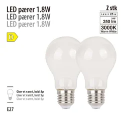 LED-filamentpærer 1,8 W E27 - 2-pk. | Led-Pærer
