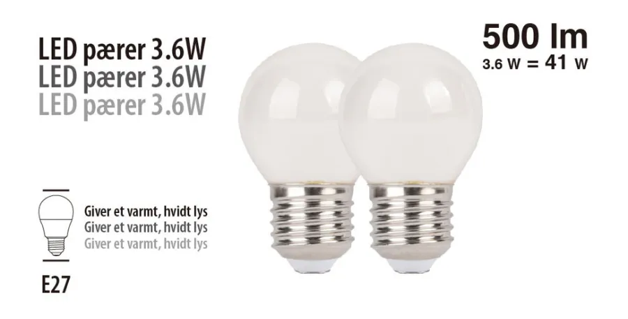LED-kronepærer 3,6 W E27 - 2-pk. | Led-Pærer