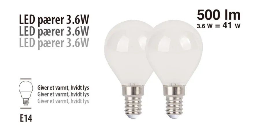 LED-kronepærer 3,6 W E14 - 2 pk. | Led-Pærer
