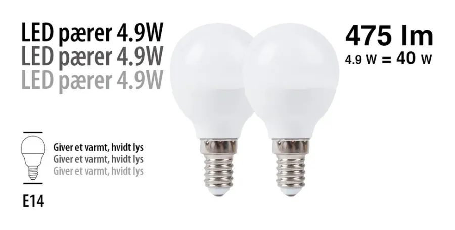 LED-kronepærer 4,9 W E14 - 2 pk. | Led-Pærer