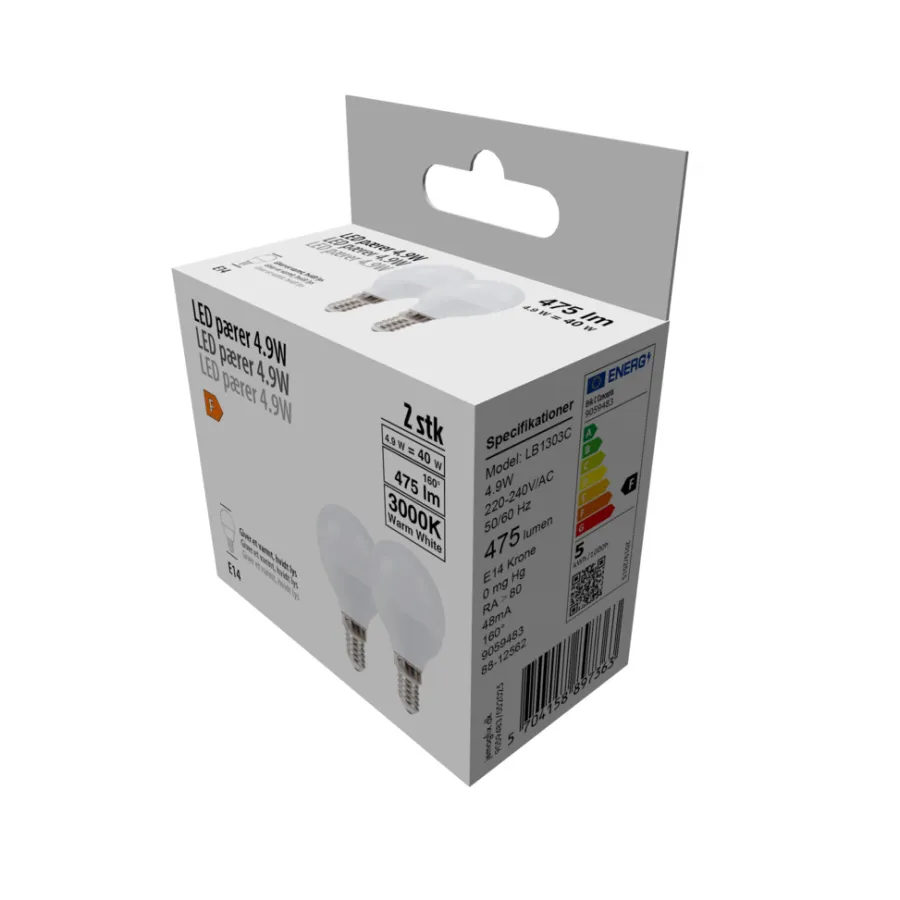LED-kronepærer 4,9 W E14 - 2 pk. | Led-Pærer