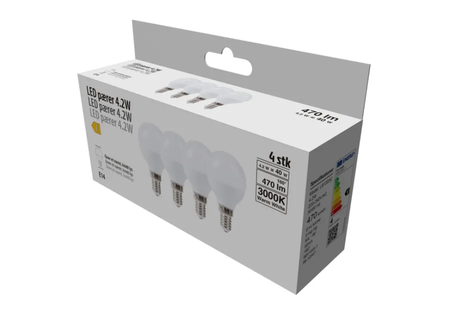 LED-pære krone 4,2 W E14 4-pk. | Led-Pærer