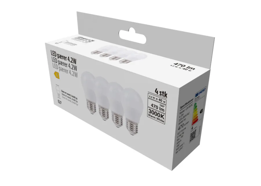 LED-pære krone 4,2 W E27 4-pk. | Led-Pærer