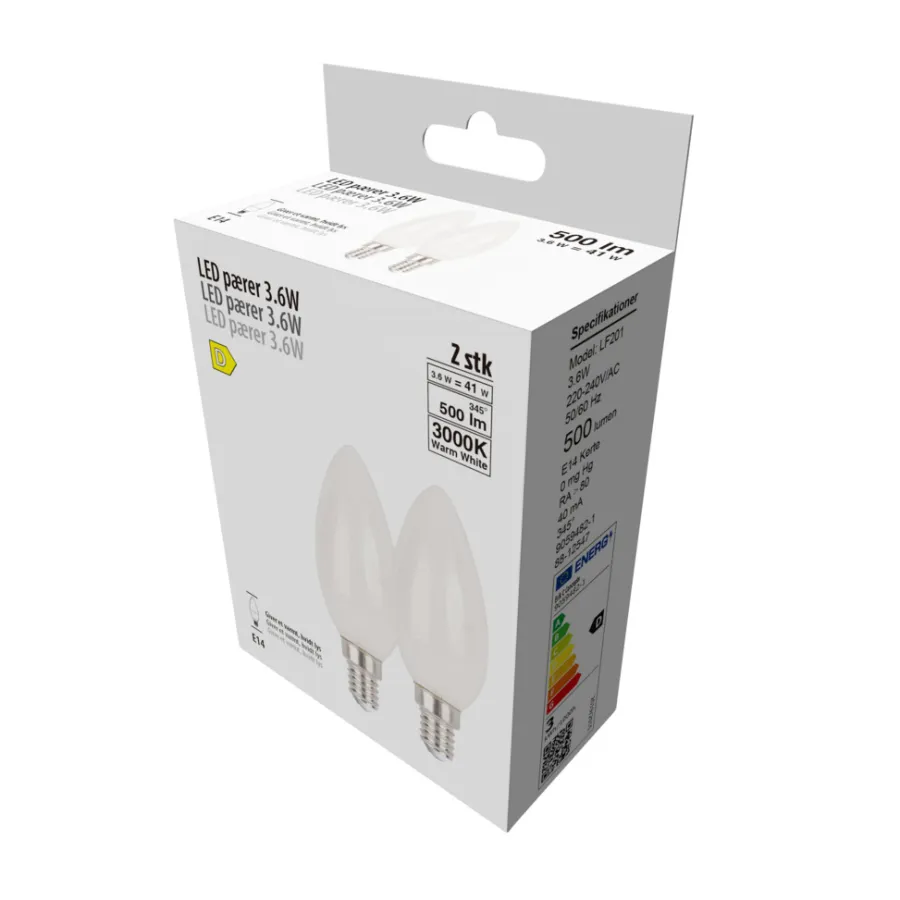 LED-pærer kerte 3,6 W E14 - 2 pk. | Led-Pærer