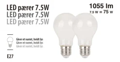 LED-pærer standard 7,5 W E27 - 2-pk. | Led-Pærer
