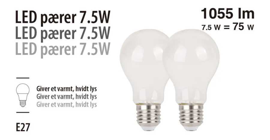 LED-pærer standard 7,5 W E27 - 2-pk. | Led-Pærer