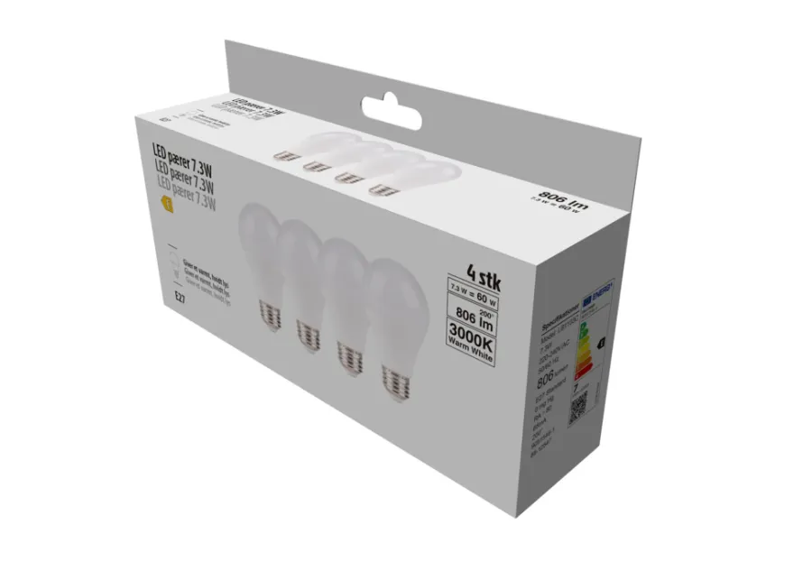 LED-pære standard 7,3 W E27 4-pk. | Led-Pærer