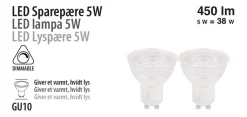 LED-spotpære 5 W GU10 dimbare - 2-pk. | Led-Pærer