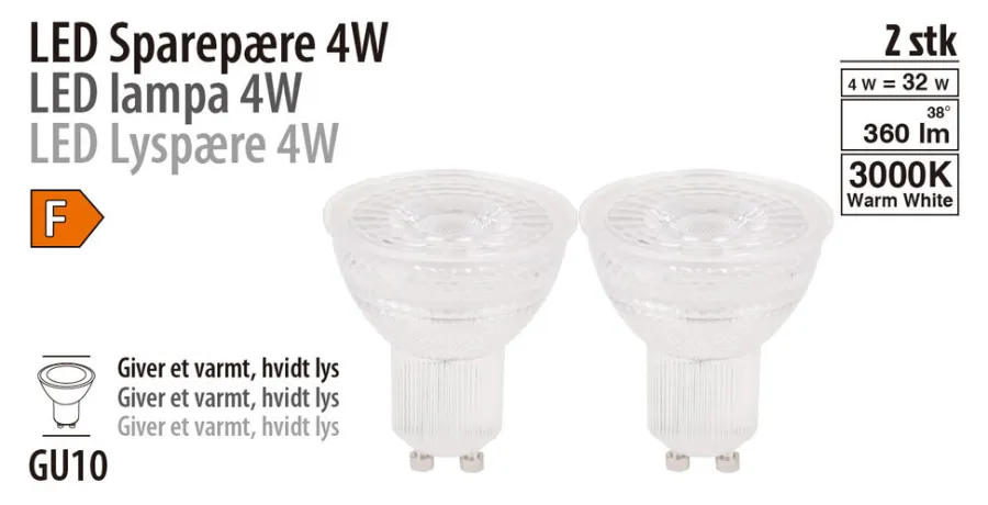 LED-spotpære 4 W GU10 - 2-pk. | Led-Pærer