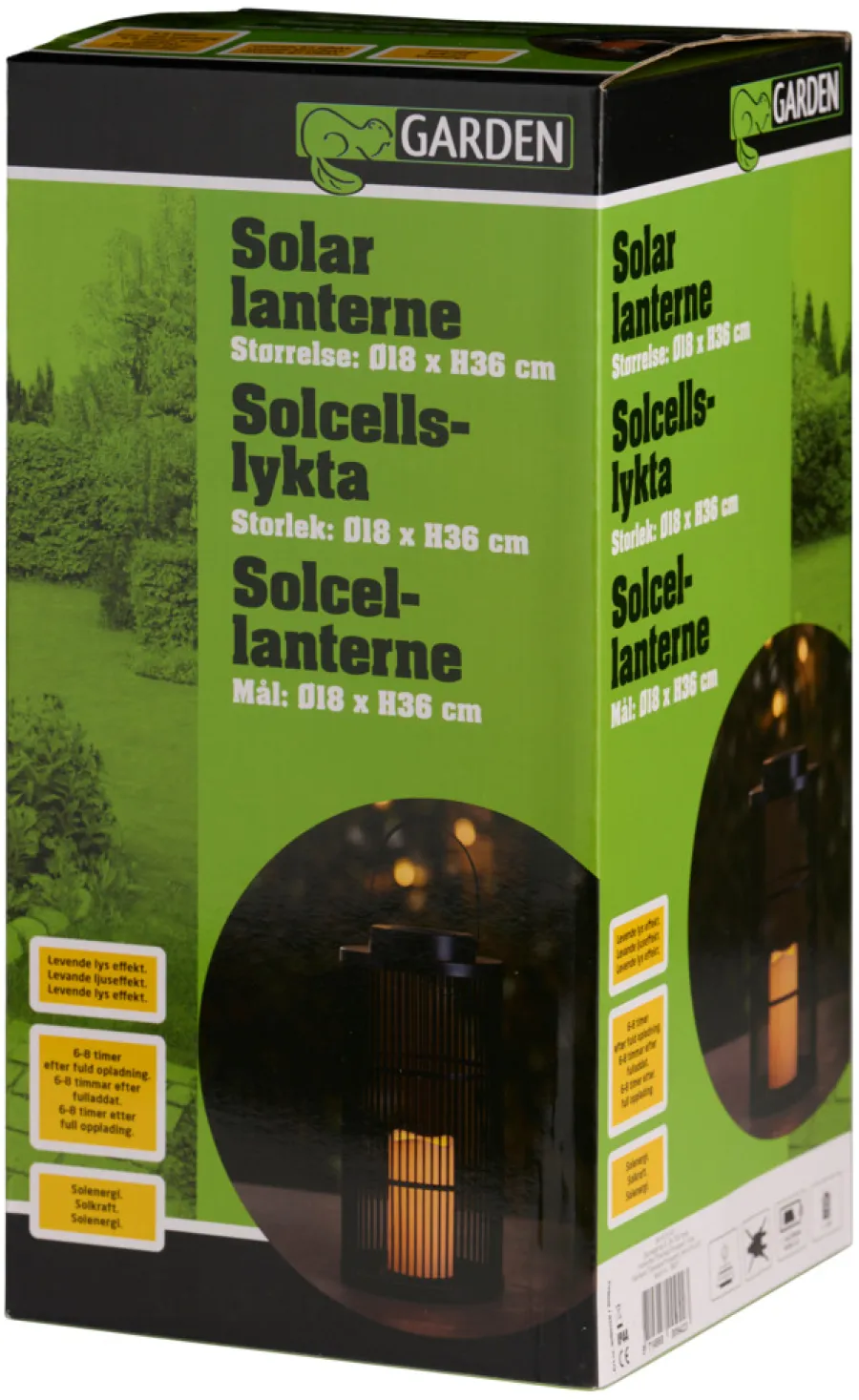 Garden Lykt med solcelle 18 x 18 x 36 cm - ® | Solcellelamper