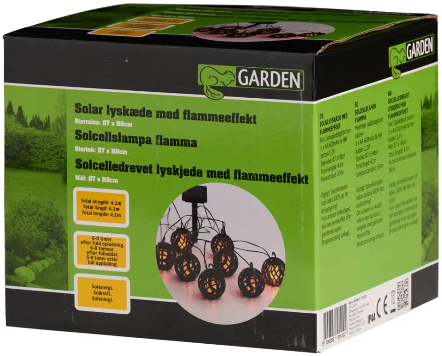 Garden Lyslenke m/8 kuler med flammeeffekt 4,1 meter - ® | Solcellelamper