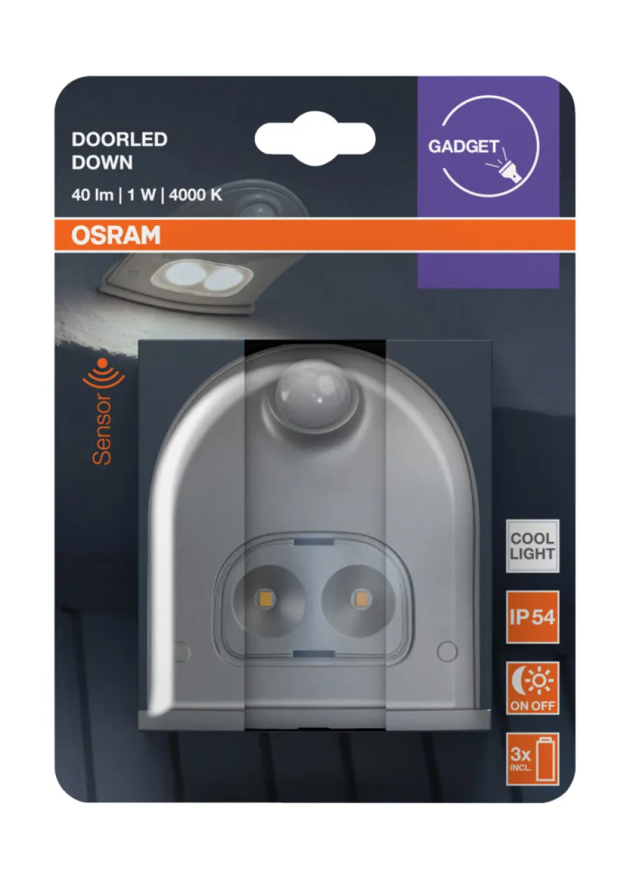 Osram DoorLED sensorlampe sølv batteri | Sensorlamper