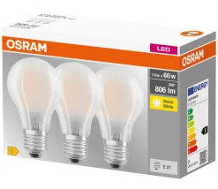 Osram LED Base matt standardpære E27 7 W 3-pk | Led-Pærer