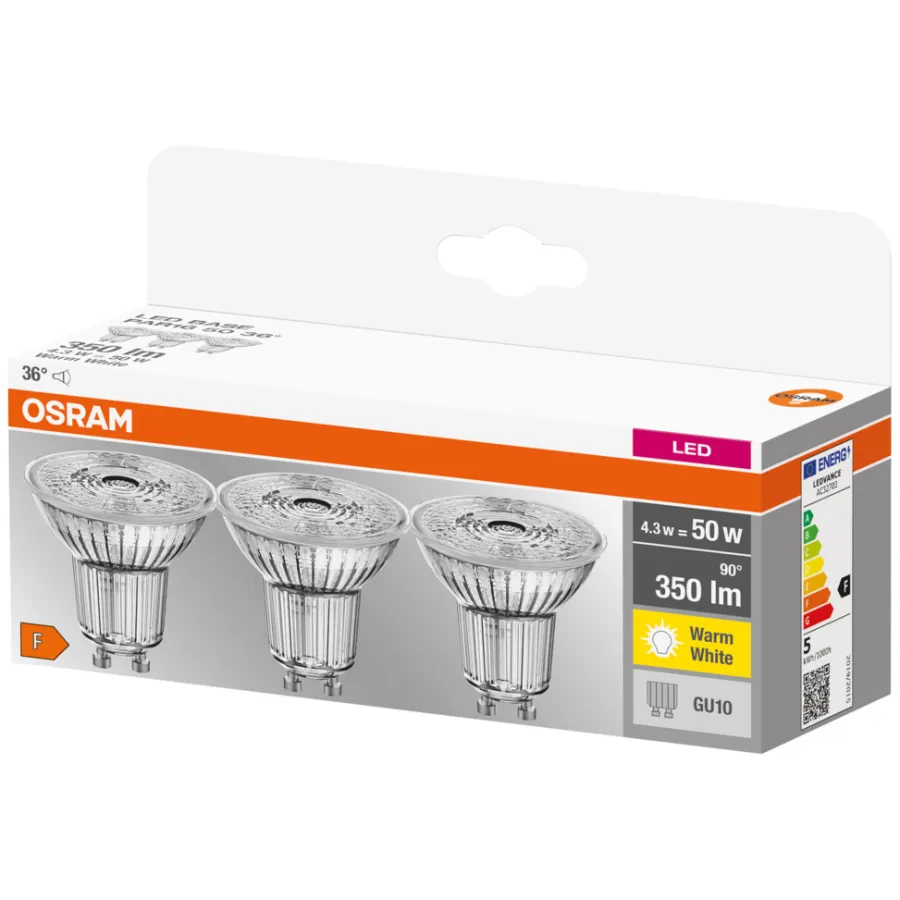 Osram LED Base PAR16 spotpære GU10 4,3W 3-pk | Led-Pærer