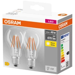 Osram LED Base standardpære E27 4 W 2-pk | Led-Pærer