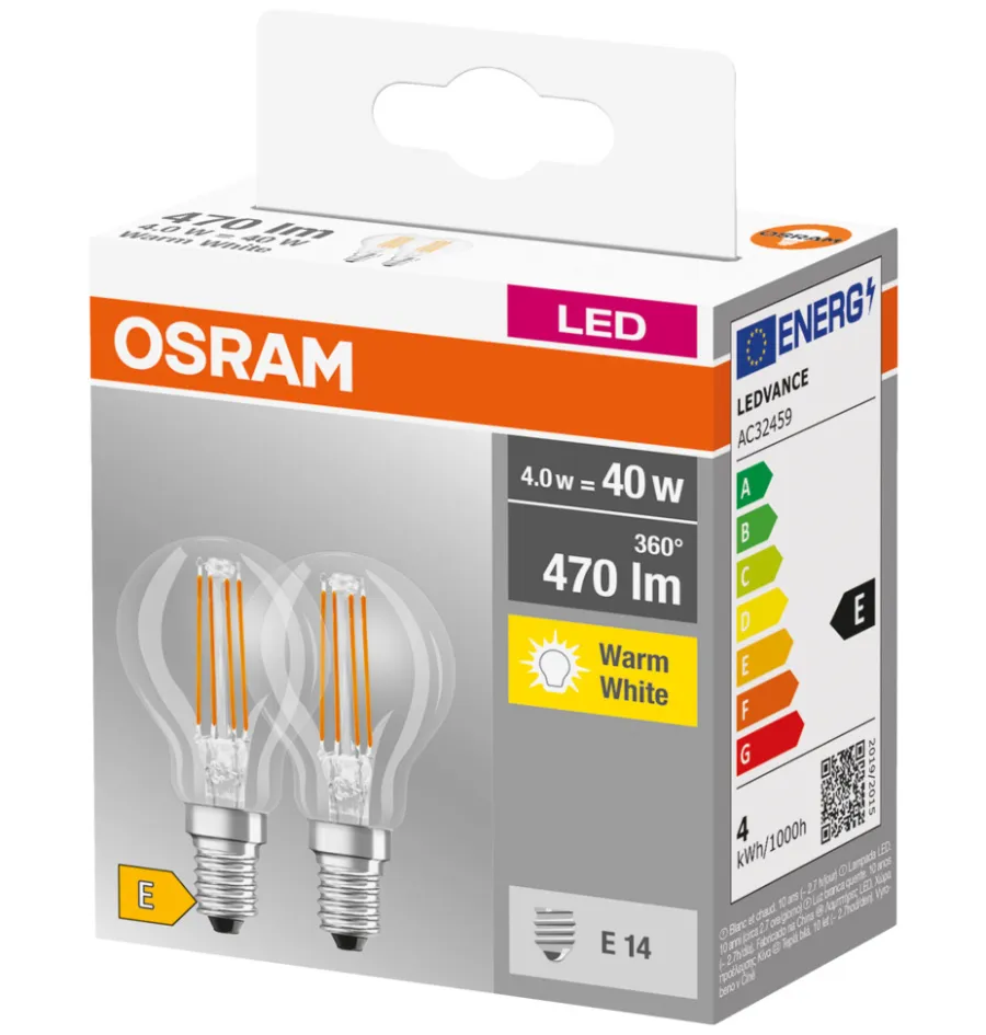 Osram LED kronepære E14 4 W 2-pk. | Led-Pærer