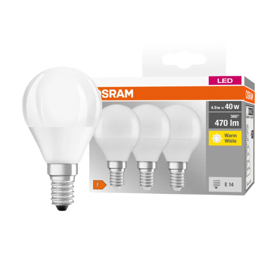 Osram LED kronepære E14 4,9 W 3-pk. | Led-Pærer