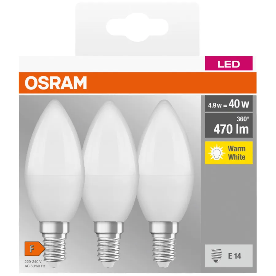 Osram LED mignon E14 4,9 W 3-pk. | Led-Pærer