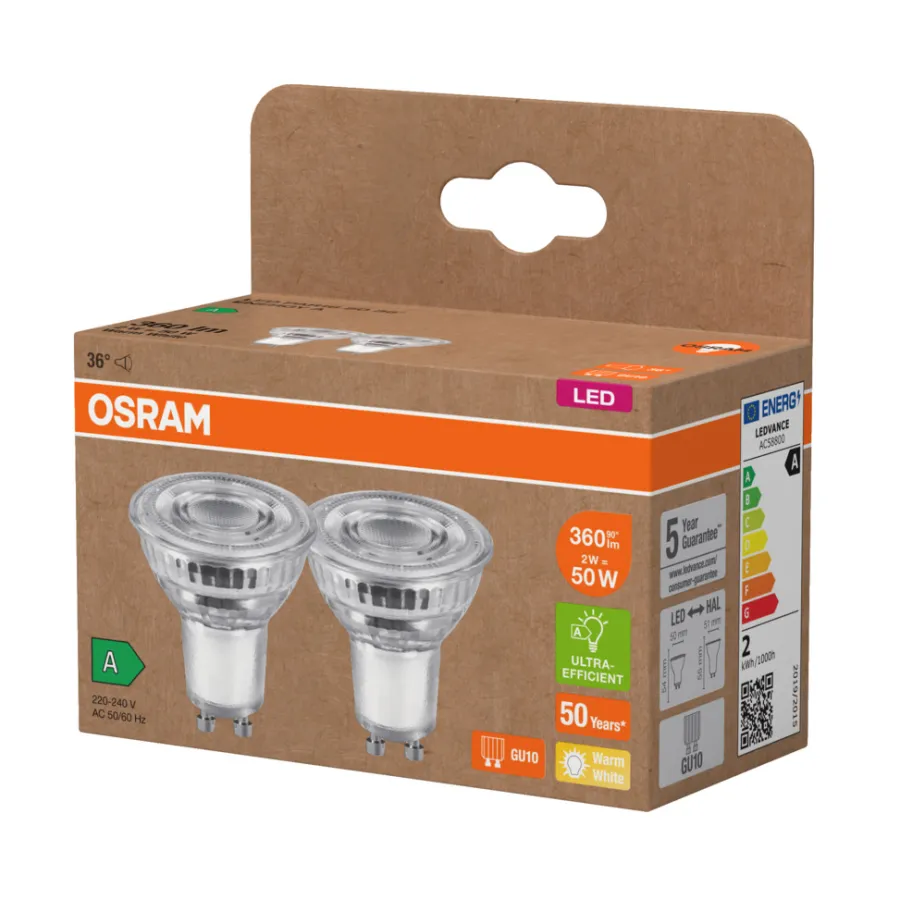Osram LED PAR16 spotpære GU10 2 W 2-pk. | Led-Pærer