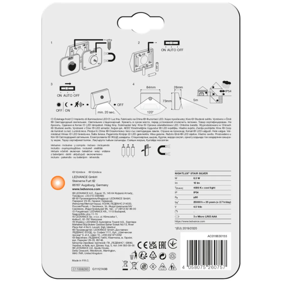 Osram Nightlux LED vegglampe sensor med batteri | Sensorlamper