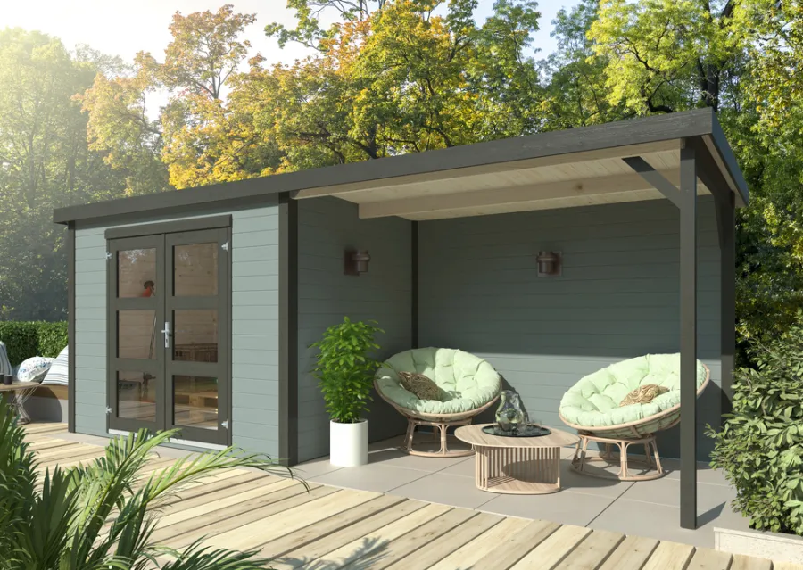 Palmako redskapsbod m/pergola Alma 560 x 184 cm | Redskapsboder|Hytter & Boder