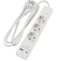 Elworks Skjøteledning 3-veis med USB-A/USB-C | Grenuttak & Skjøteledninger
