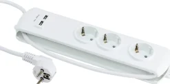 Elworks Skjøteledning 3-veis m/USB 1,4 meter | Grenuttak & Skjøteledninger