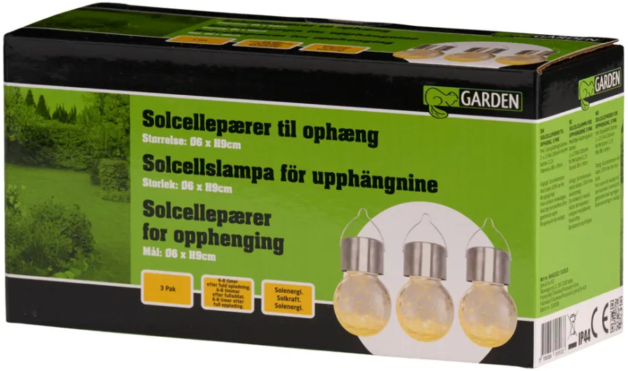 Garden Solcellepære glass/metall Ø6 cm 3-pk. - ® | Lys & Hagedekorasjoner|Solcellelamper