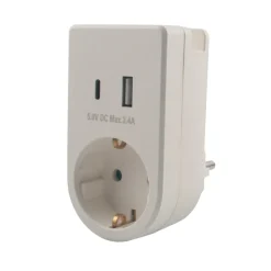 Elworks Stikkontaktadapter schuko m/USB & mobilholder | Grenuttak & Skjøteledninger