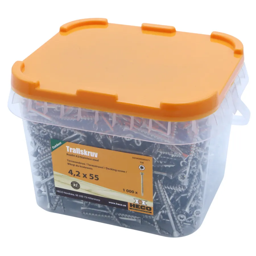 Heco Terrasseskrue 4,2 x 55 mm A2 -1000 stk. | Skruer
